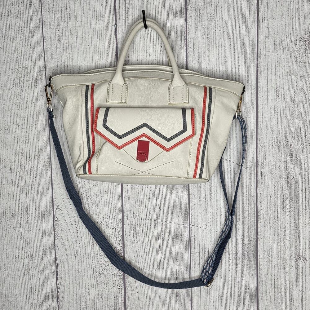 BCBGeneration Retro Bowling Bag Satchel Cream Red Crossbody Purse